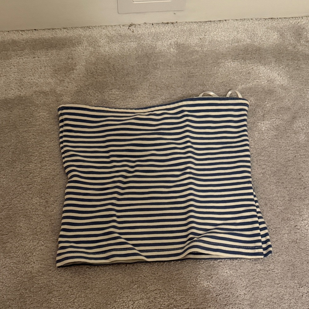 Edikted Navy and Cream Striped Top